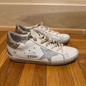 Golden Goose White and Gold Sneakers
